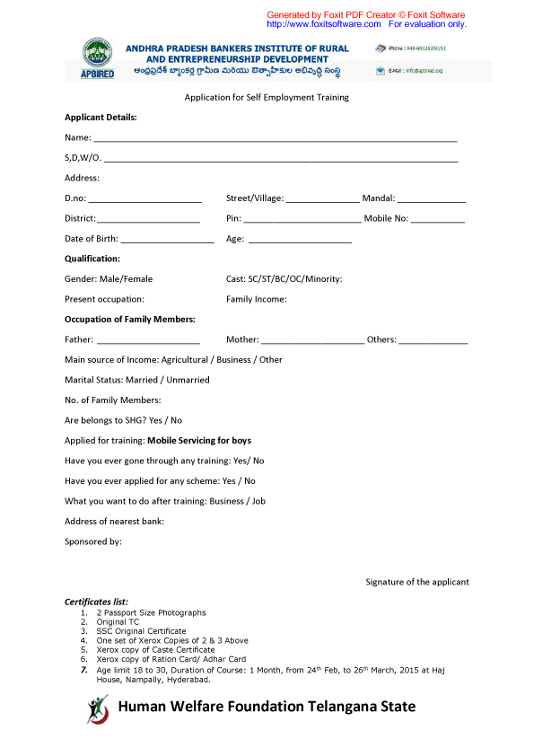 Application for Self Employment Training copy